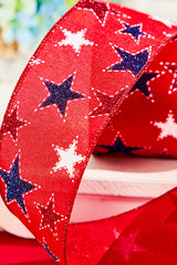 2.5" x 10 Yard Red Ribbon with White & Blue Stars