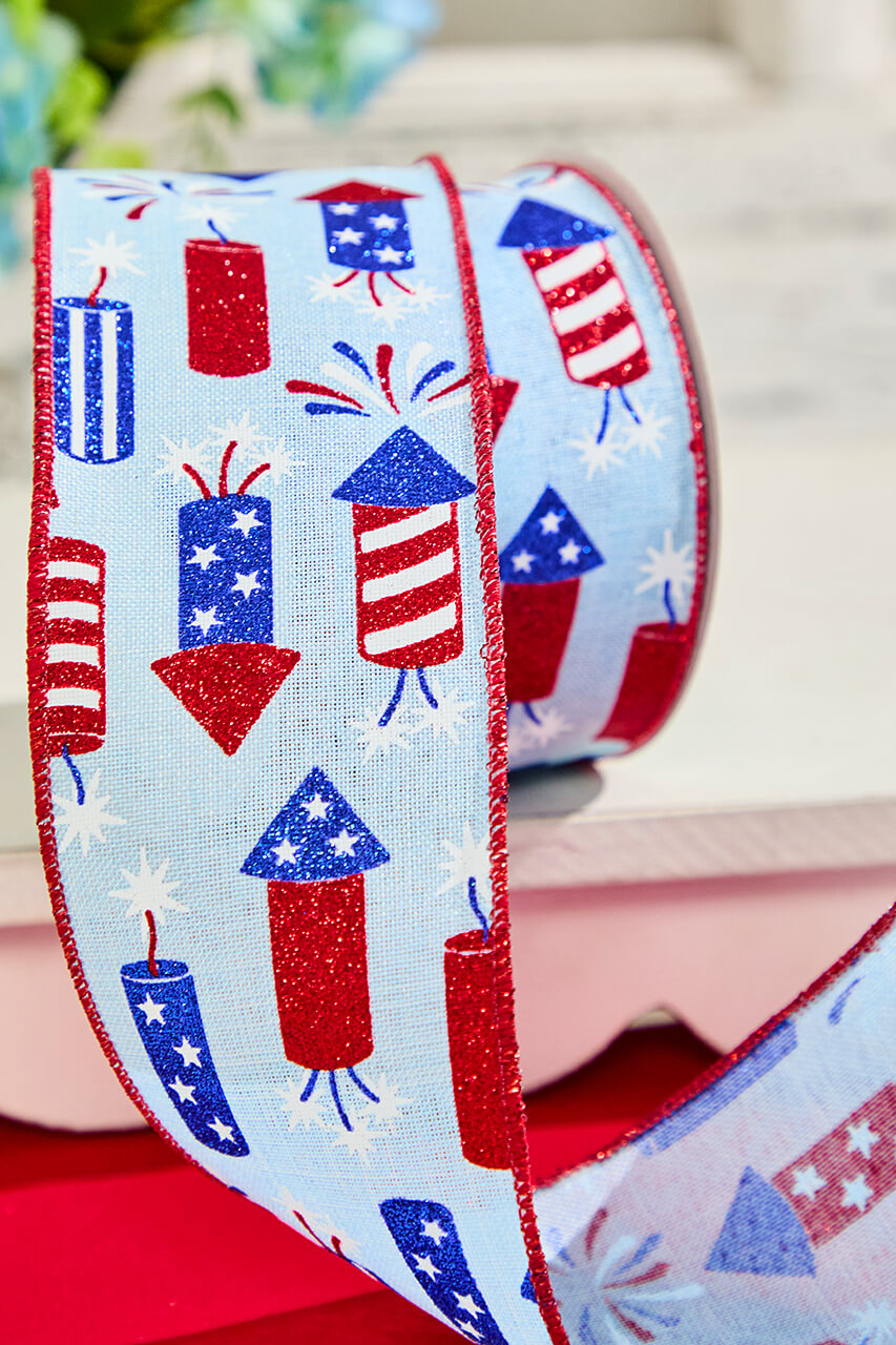 2.5" x 10 Yard Blue Firecracker Fourth Of July Ribbon