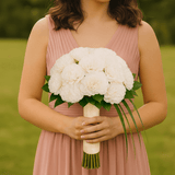 Bridesmaids 3 Bouquets with Fresh White Carnations for Elegant Wedding Celebrations