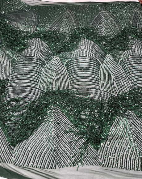 Fringe Sequin Polyester Fabric - 4 Way Stretch Mesh, Fringe Sequins, 54" Width (1 Yard)