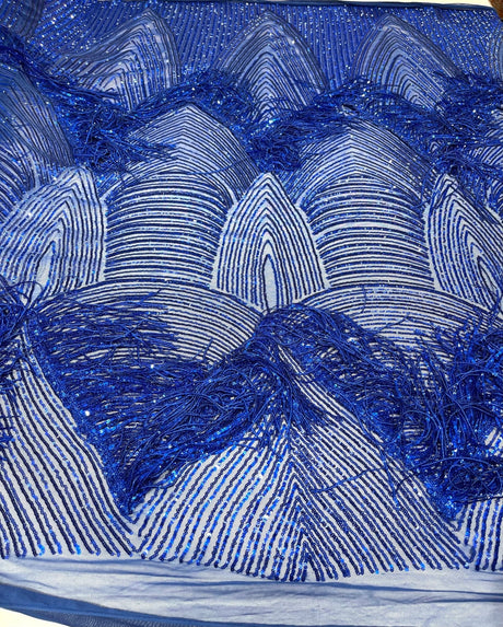 Fringe Sequin Polyester Fabric - 4 Way Stretch Mesh, Fringe Sequins, 54" Width (1 Yard)
