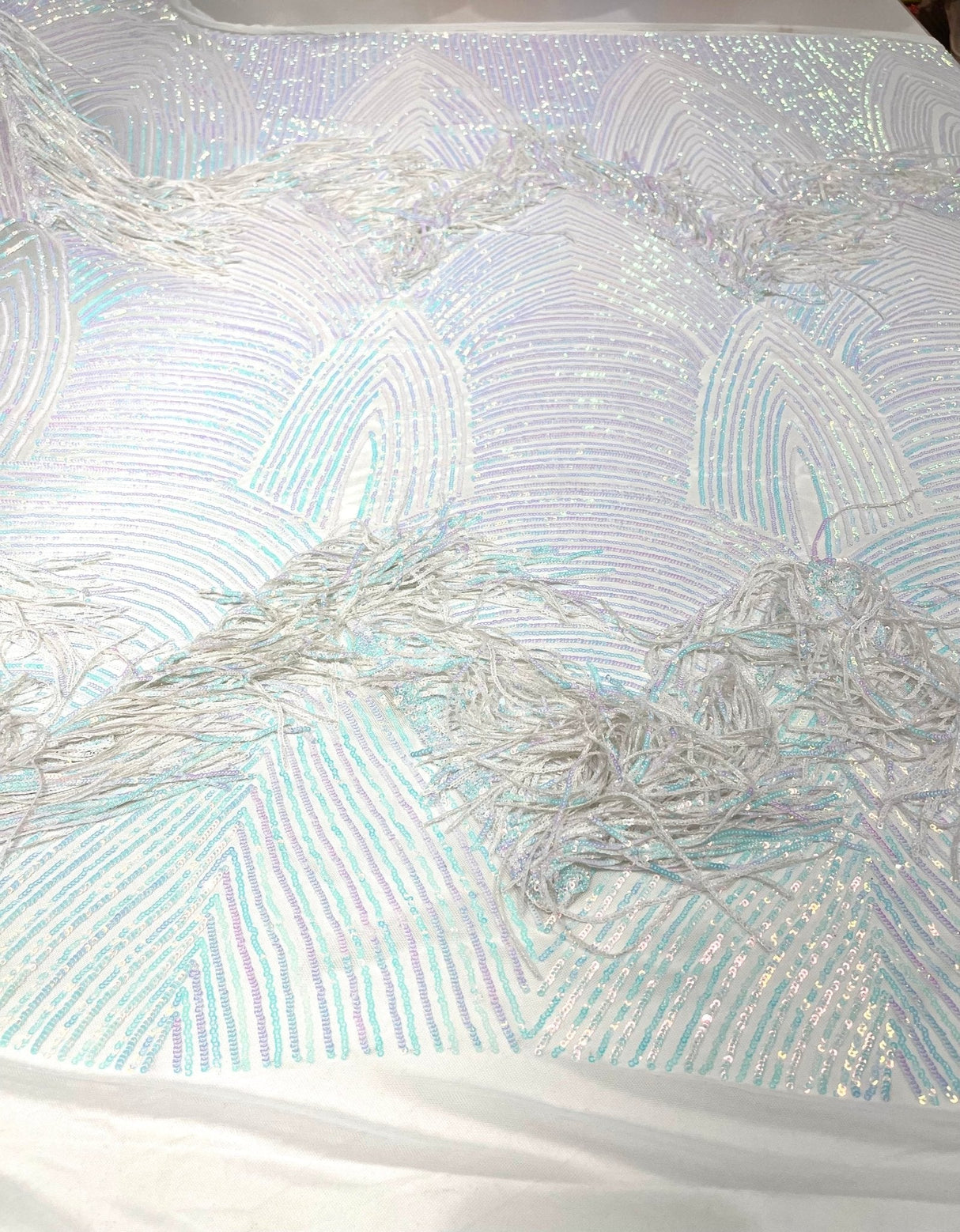 Fringe Sequin Polyester Fabric - 4 Way Stretch Mesh, Fringe Sequins, 54" Width (1 Yard)
