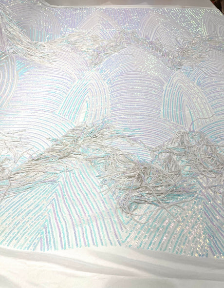 Fringe Sequin Polyester Fabric - 4 Way Stretch Mesh, Fringe Sequins, 54" Width (1 Yard)