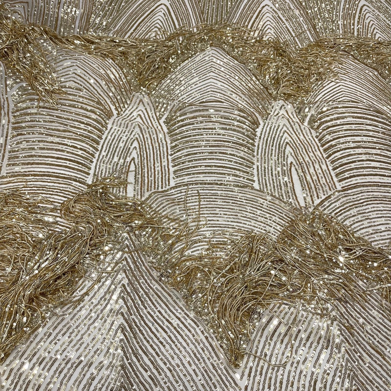 Fringe Sequin Polyester Fabric - 4 Way Stretch Mesh, Fringe Sequins, 54" Width (1 Yard)