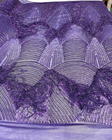 Fringe Sequin Polyester Fabric - 4 Way Stretch Mesh, Fringe Sequins, 54" Width (1 Yard)