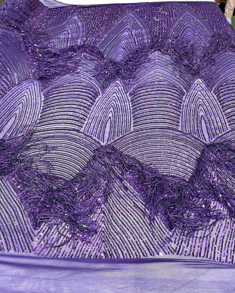 Fringe Sequin Polyester Fabric - 4 Way Stretch Mesh, Fringe Sequins, 54" Width (1 Yard)