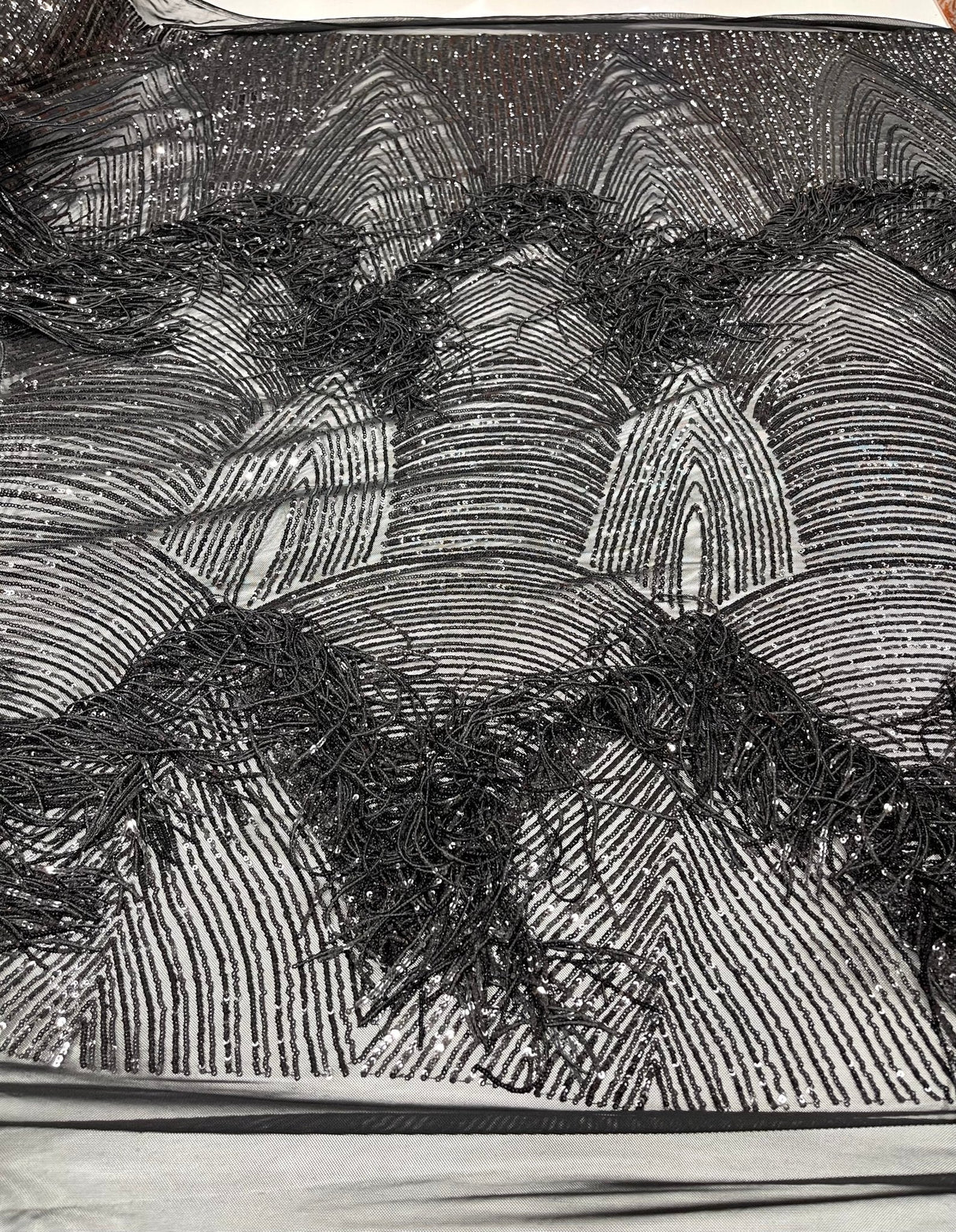 Fringe Sequin Polyester Fabric - 4 Way Stretch Mesh, Fringe Sequins, 54" Width (1 Yard)