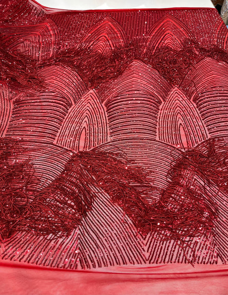 Fringe Sequin Polyester Fabric - 4 Way Stretch Mesh, Fringe Sequins, 54" Width (1 Yard)