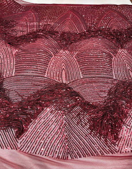 Fringe Sequin Polyester Fabric - 4 Way Stretch Mesh, Fringe Sequins, 54" Width (1 Yard)