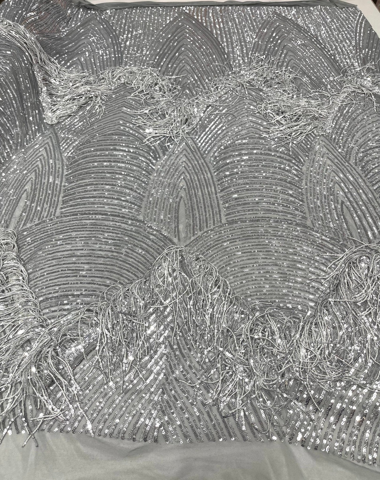 Fringe Sequin Polyester Fabric - 4 Way Stretch Mesh, Fringe Sequins, 54" Width (1 Yard)