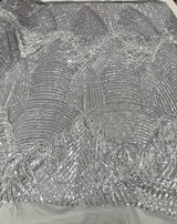 Fringe Sequin Polyester Fabric - 4 Way Stretch Mesh, Fringe Sequins, 54" Width (1 Yard)