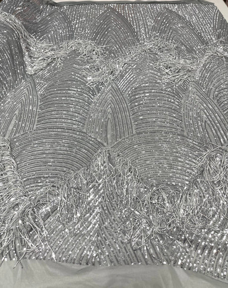 Fringe Sequin Polyester Fabric - 4 Way Stretch Mesh, Fringe Sequins, 54" Width (1 Yard)
