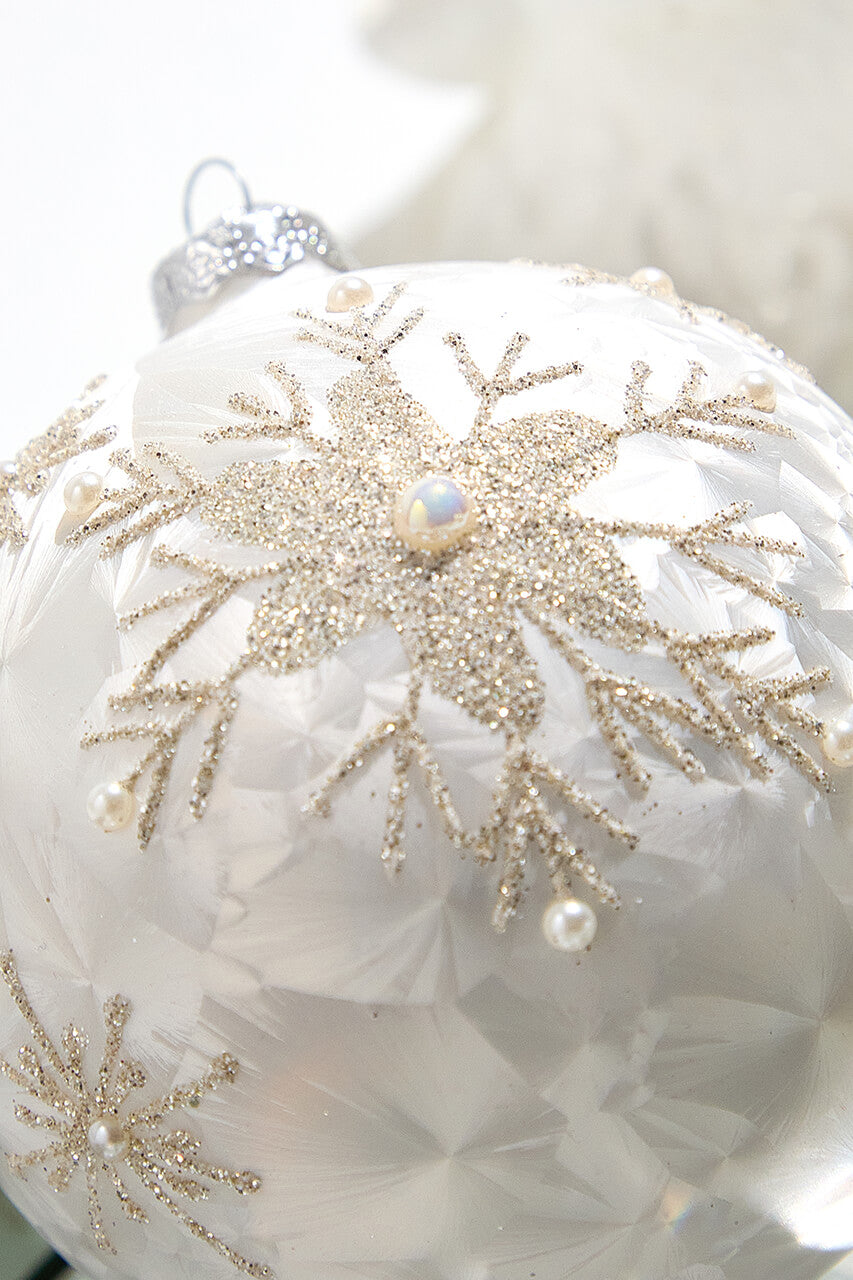 5" Pearl Snowflake Glass Ball Ornament
