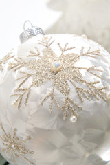 5" Pearl Snowflake Glass Ball Ornament