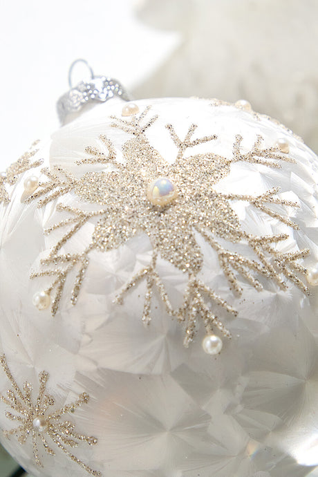 5" Pearl Snowflake Glass Ball Ornament