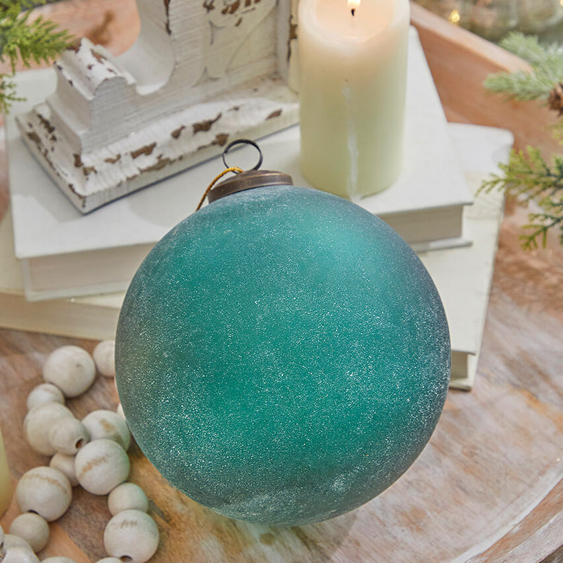 6" Frosted Emerald Glass Ornament