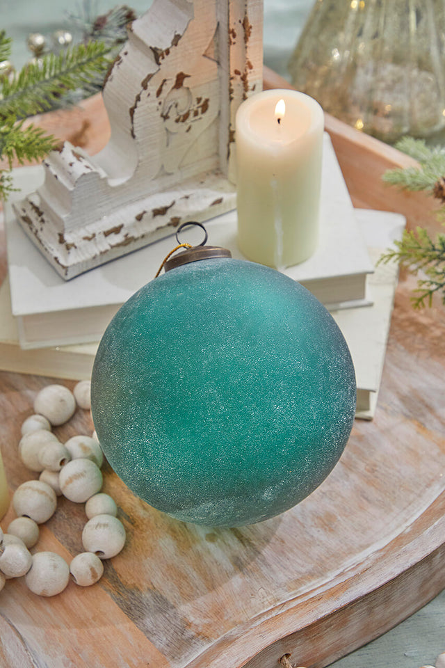 6" Frosted Emerald Glass Ornament