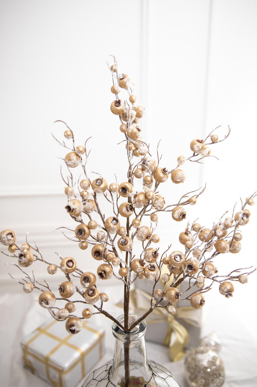 32” Frosted Iced Gold Crabapple Spray
