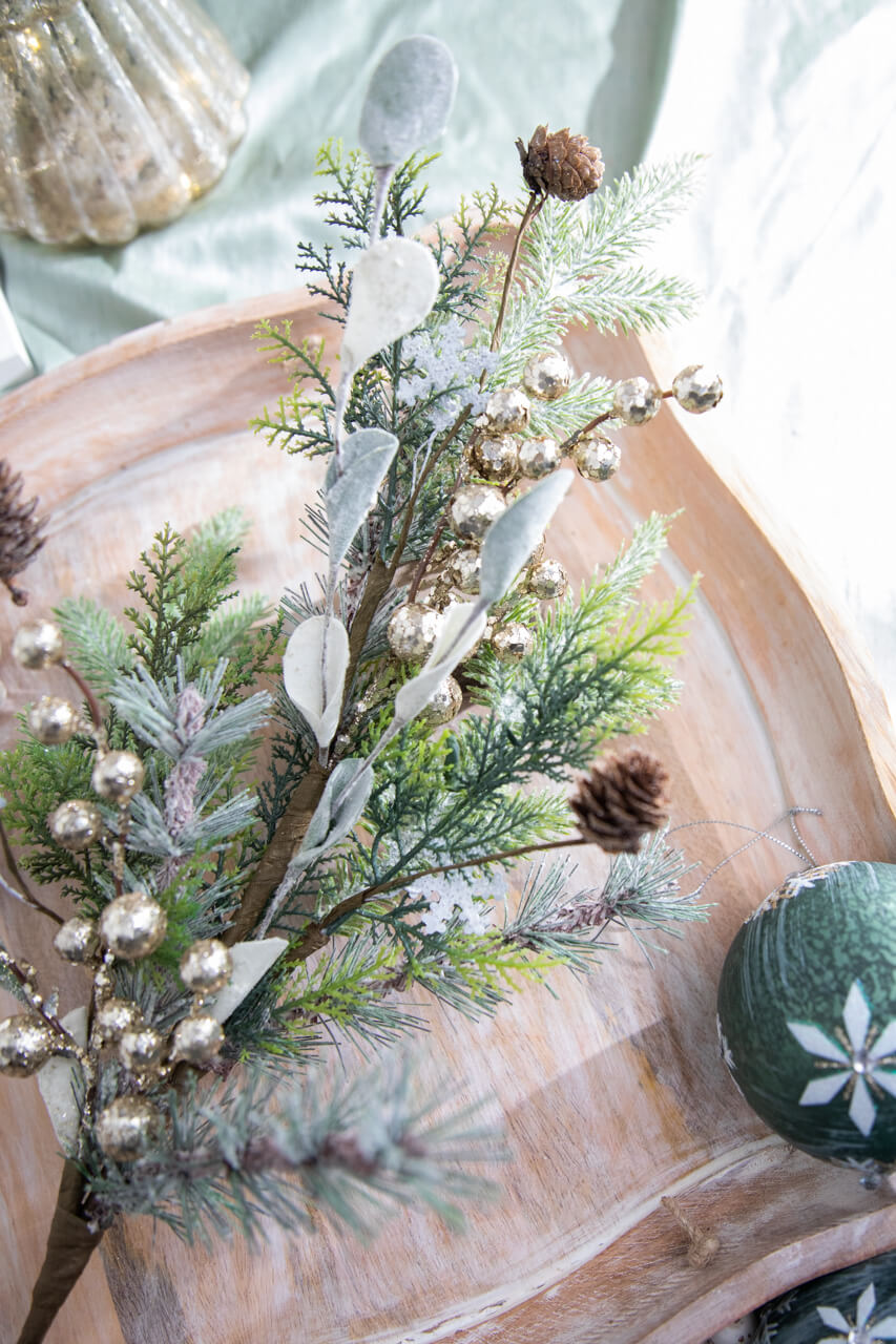28” Frosted Mixed Pine Glitter Berry Spray
