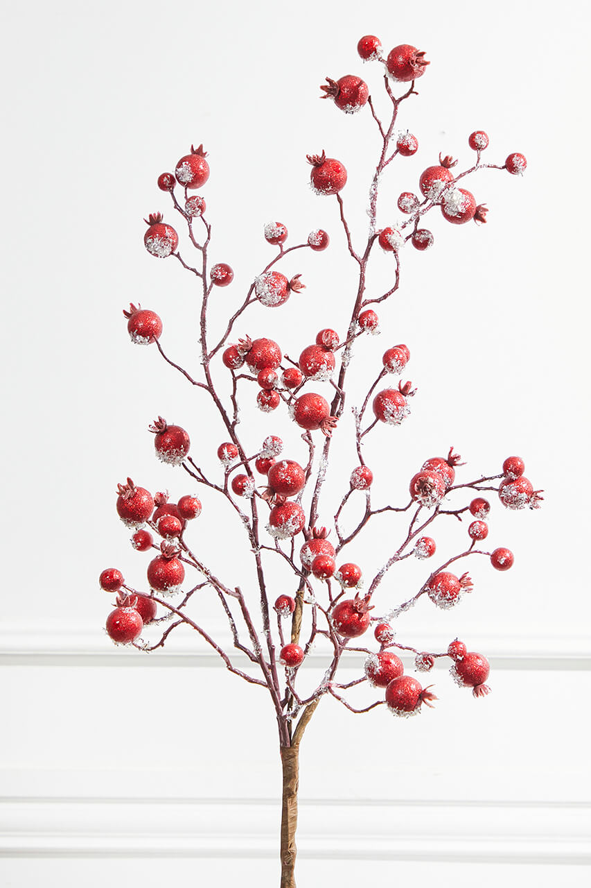 38” Gilded Frosted Crabapple Spray - Red