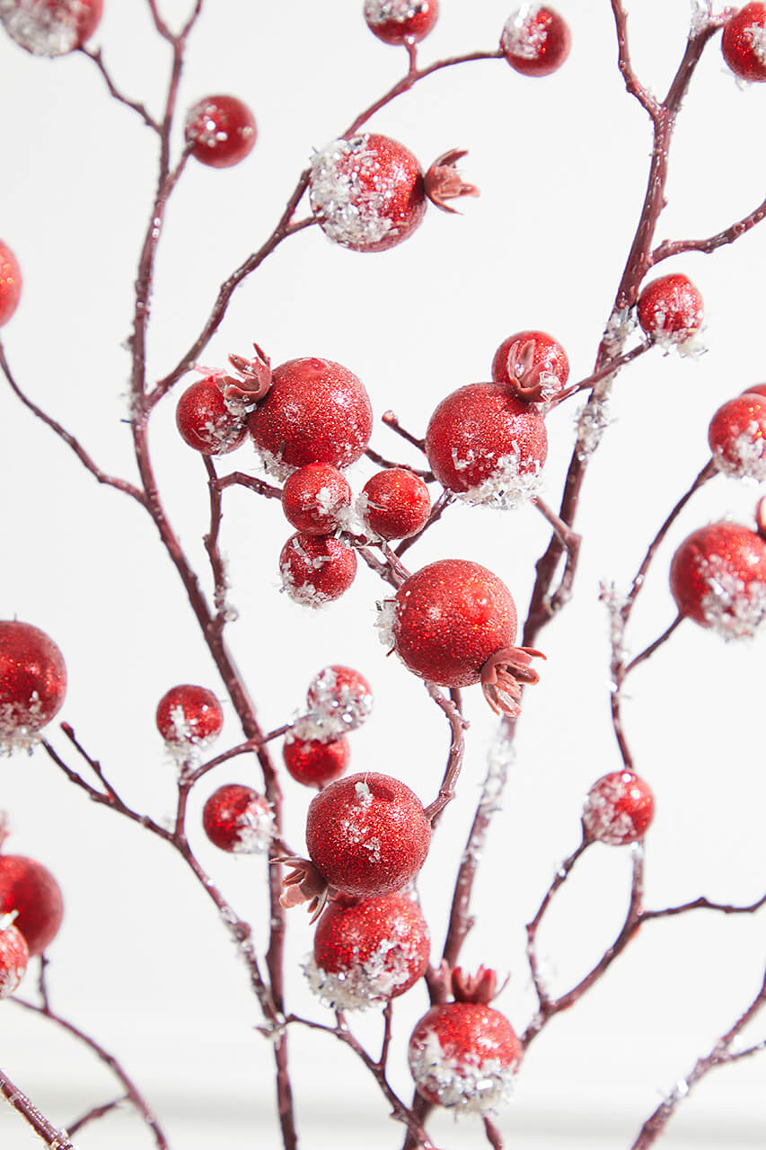 38” Gilded Frosted Crabapple Spray - Red