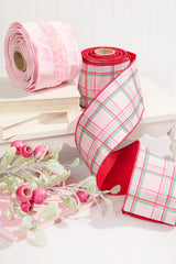 4" x 10 Yard Red/Green/Pink on White Plaid Ribbon
