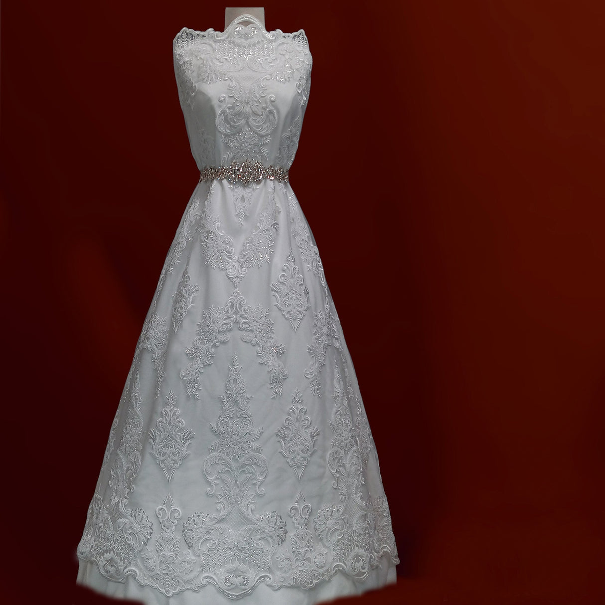 Beaded & Corded Lace Fabric - Embroidered On 100 Percent Polyester Net Mesh, White/Ivory, 52" Width (1 Yard)