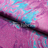 Vapor Wave With Foil Poly Spandex Fabric - Sparkly Marble Print, Teal, Fuchsia, Purple Green, Orange, 58/60" Width (1 Yard)