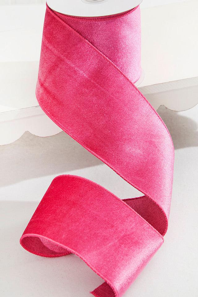 4" x 10 Yard Fuchsia Pink Velvet Wired Ribbon Retro Christmas Craft Décor