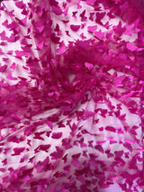 3D Butterflies Fuchsia Polyester Mesh Fabric - Satin Butterflies, Fuchsia, 54" Width