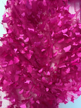 3D Butterflies Fuchsia Polyester Mesh Fabric - Satin Butterflies, Fuchsia, 54" Width