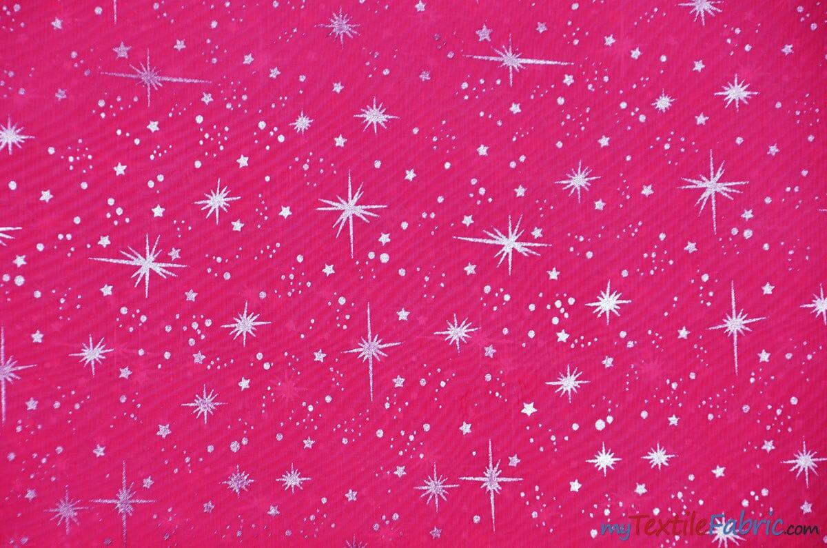 Shooting Star Foil Organza Polyester Fabric - Sheer Silver Metallic Star, 58/60" Width (1 Yard)