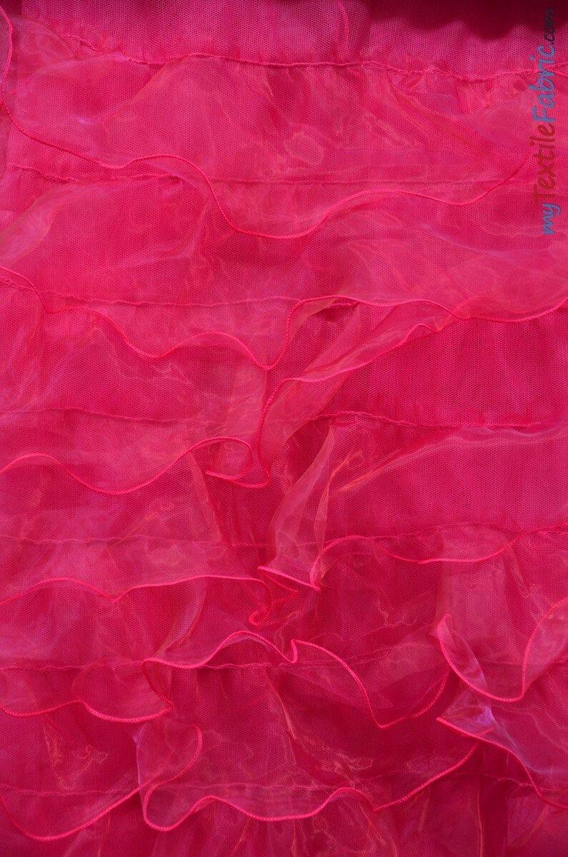 Organza Ruffled Mesh Polyester Fabric - Layered Ruffle Mesh, 57" Wide, Multiple Colors (1 Yard)