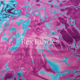 Vapor Wave Polyester Spandex Fabric - Teal, Fuchsia, Purple/Green, Orange Marble Pattern, 58/60" Width (1 Yard)