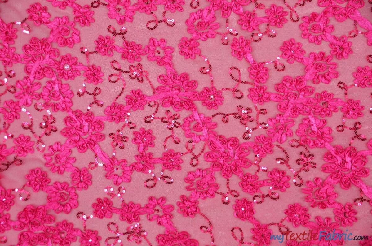 Luxury Mesh Embroidery Polyester Fabric - Embroidered Floral Mesh, 54" Width, Champagne (1 Yard)