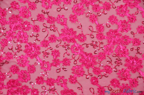 Luxury Mesh Embroidery Polyester Fabric - Embroidered Floral Mesh, 54" Width, Champagne (1 Yard)