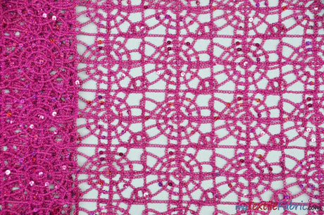 Open Weave Chain Chemical Lace Polyester Fabric - Sheer Metallic Open Work, Sequins Embellished, 50" Width, 10 Colors (1 Yard)