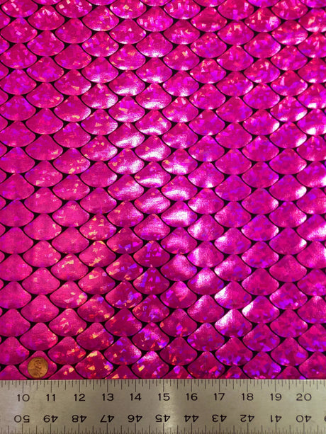 8 Colors Shiny Holographic Foil Mermaid Scales Pattern On Black Stretch Nylon Spandex Shiny Tricot Fabric - Black, Mermaid Scales, 58 To 60 Inches Wide