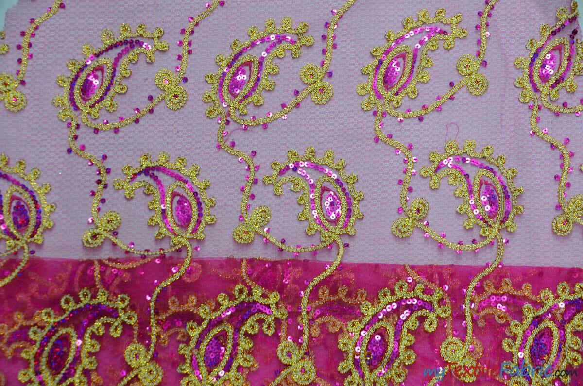 Coco Paisley Polyester Fabric - Sheer Embroidered Paisley, Double Scallop Lace, 52" Width (1 Yard)