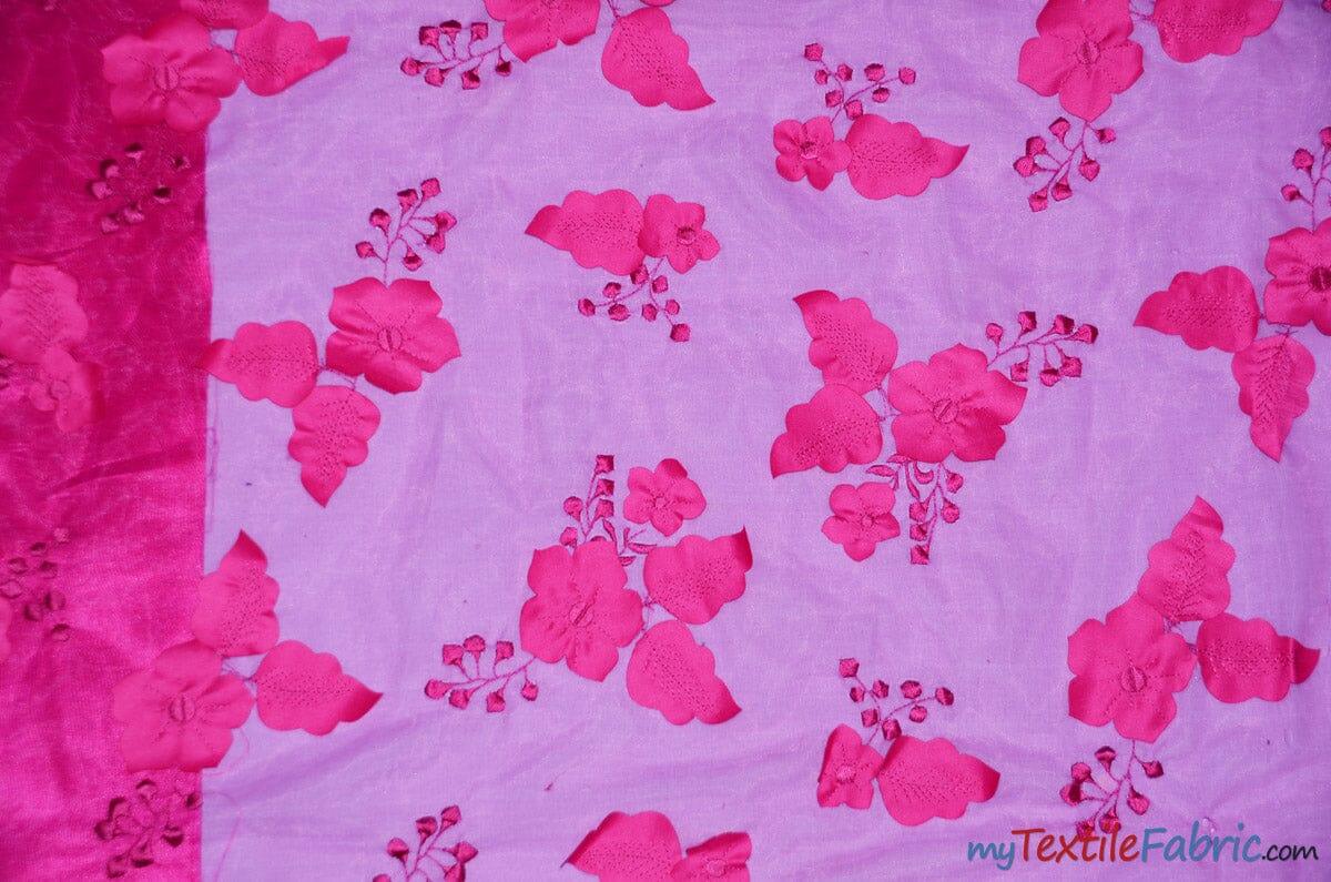 Applique Organza Polyester Fabric - Sheer Leaf Applique, Double Scallop Edge, 50/52" Wide (1 Yard)