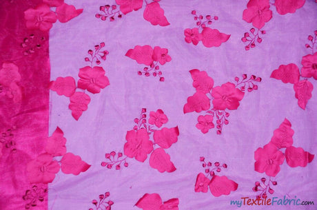 Applique Organza Polyester Fabric - Sheer Leaf Applique, Double Scallop Edge, 50/52" Wide (1 Yard)