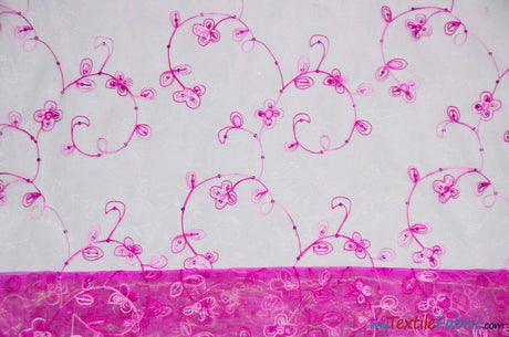 Dahlia Organza Embroidery Polyester Fabric - Embroidered Floral Sheer With Sequins Embellishment, 54" Width (1 Yard)