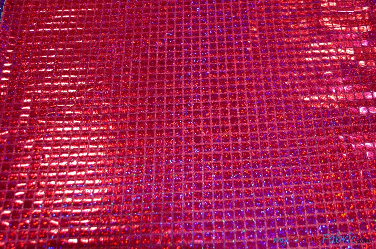 Hologram Quad Sequins Polyester Fabric - Holographic Square Sequins, 40" Width, 7 Colors (1 Yard)