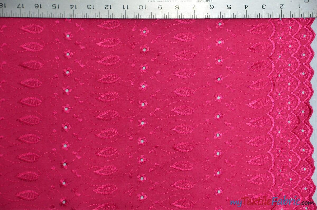 Polyester Cotton Eyelet Embroidery Fabric - Double Sided Border, 45" Wide, Multiple Colors (1 Yard)