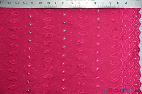 Polyester Cotton Eyelet Embroidery Fabric - Double Sided Border, 45" Wide, Multiple Colors (1 Yard)