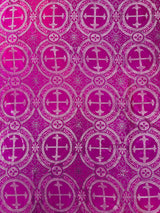 Rectangular Metallic Cross Brocade Jacquard Satin Fabric - Fuchsia/Silver, 60" Width (1 Piece)