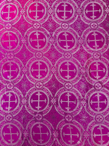 Rectangular Metallic Cross Brocade Jacquard Satin Fabric - Fuchsia/Silver, 60" Width (1 Piece)