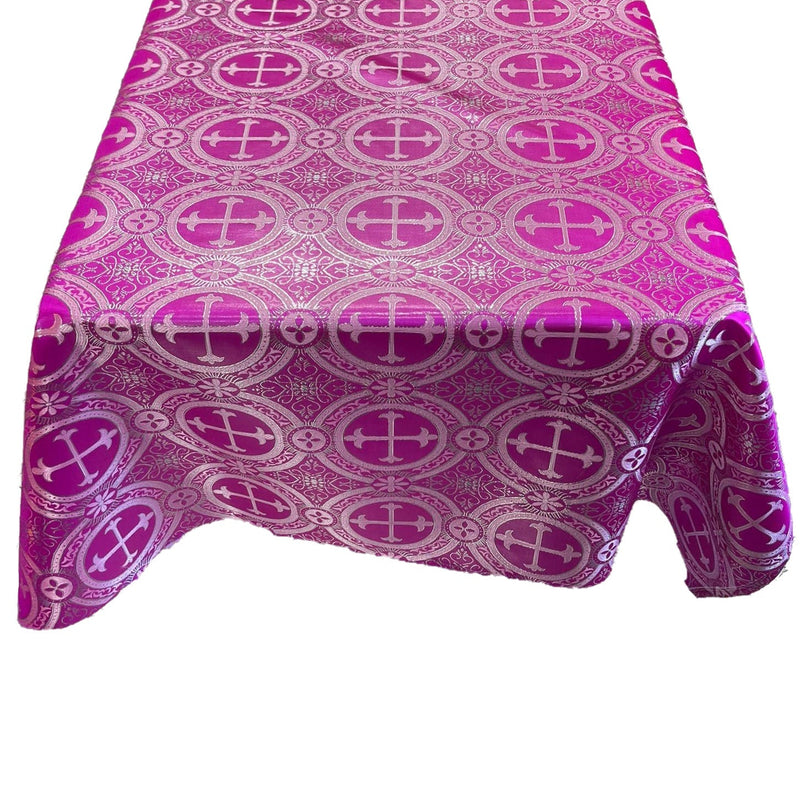 Rectangular Metallic Cross Brocade Jacquard Satin Fabric - Fuchsia/Silver, 60" Width (1 Piece)