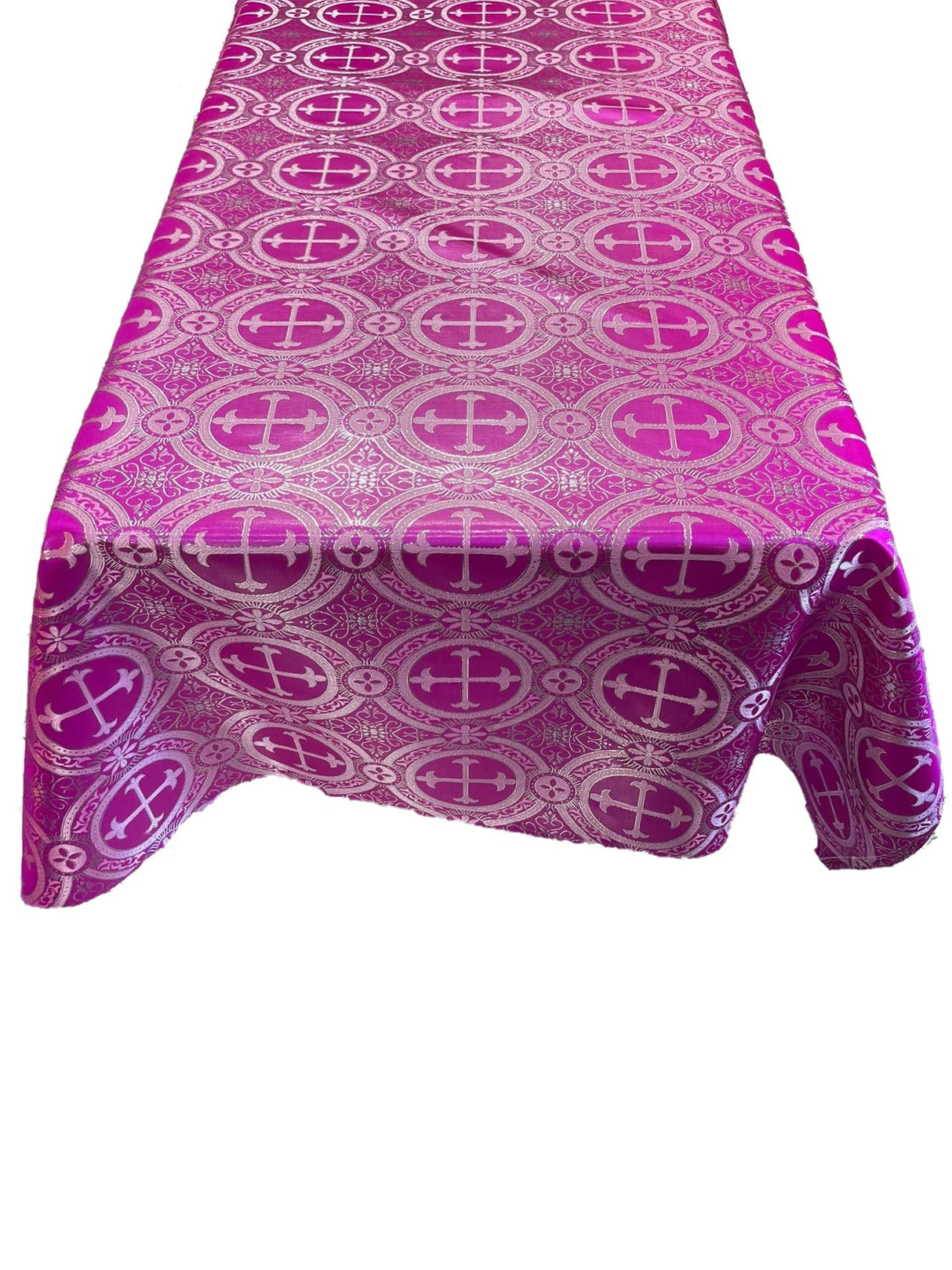 Rectangular Metallic Cross Brocade Jacquard Satin Fabric - Fuchsia/Silver, 60" Width (1 Piece)
