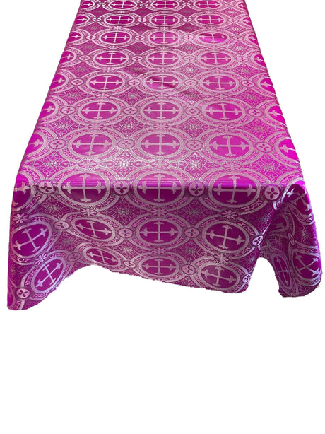 Rectangular Metallic Cross Brocade Jacquard Satin Fabric - Fuchsia/Silver, 60" Width (1 Piece)